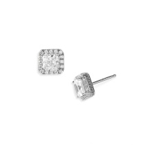 Plata Micro Pave Pendientes cuadrados de perlas Pendientes de la boda de la joyería